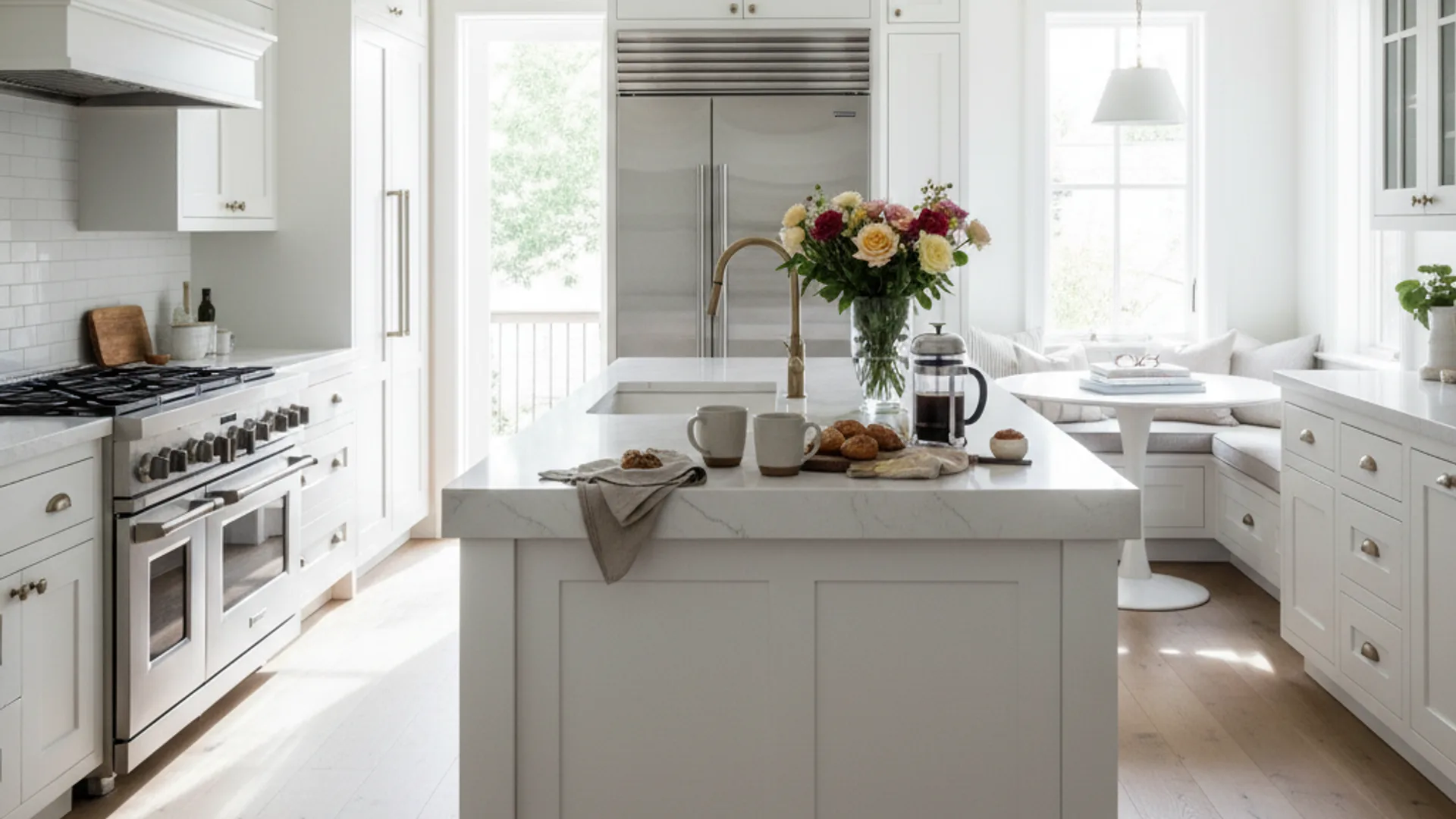 Close-up of sealed dual-stack gas burners on a built-in luxury range